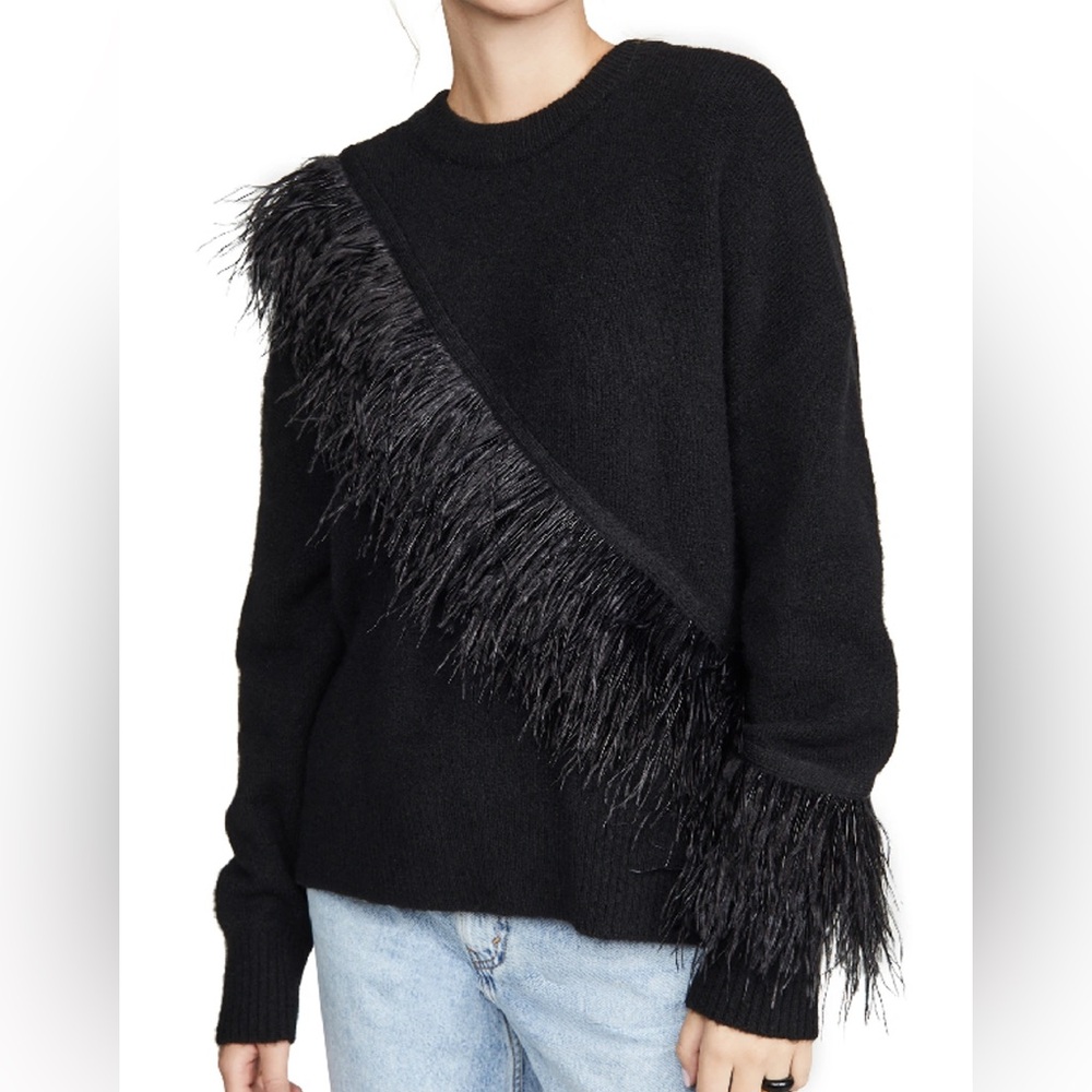 Cinq à Sept Merritt Feather-Trimmed Sweater in Black
